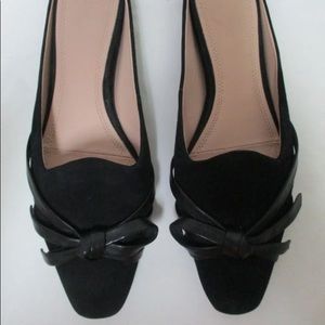 Beautiful AD & Daughters Black Suede and Leather Mules.